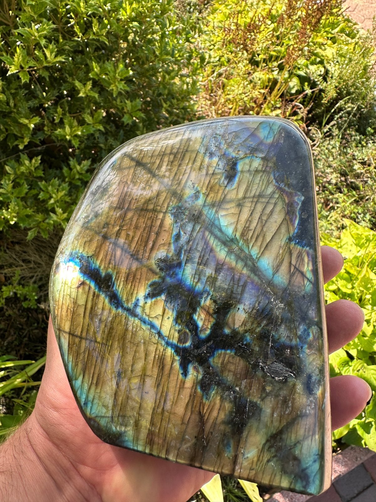 Grote labradoriet vrijvorm – 2,5 kg –  blauwe/gouden flash, Verzamelen, Ophalen of Verzenden