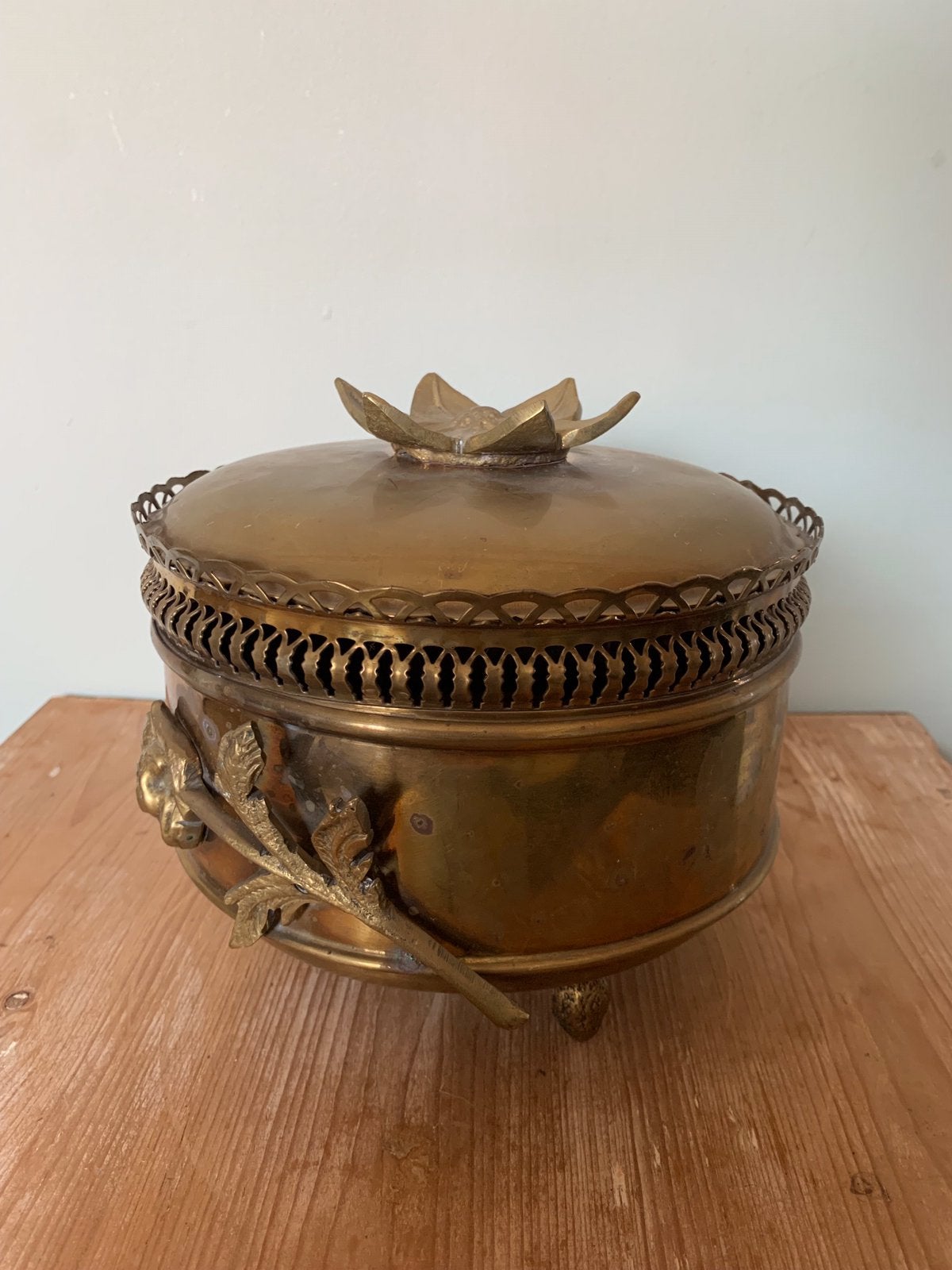 Vintage messing schaal met deksel, Antiek en Kunst, Ophalen of Verzenden