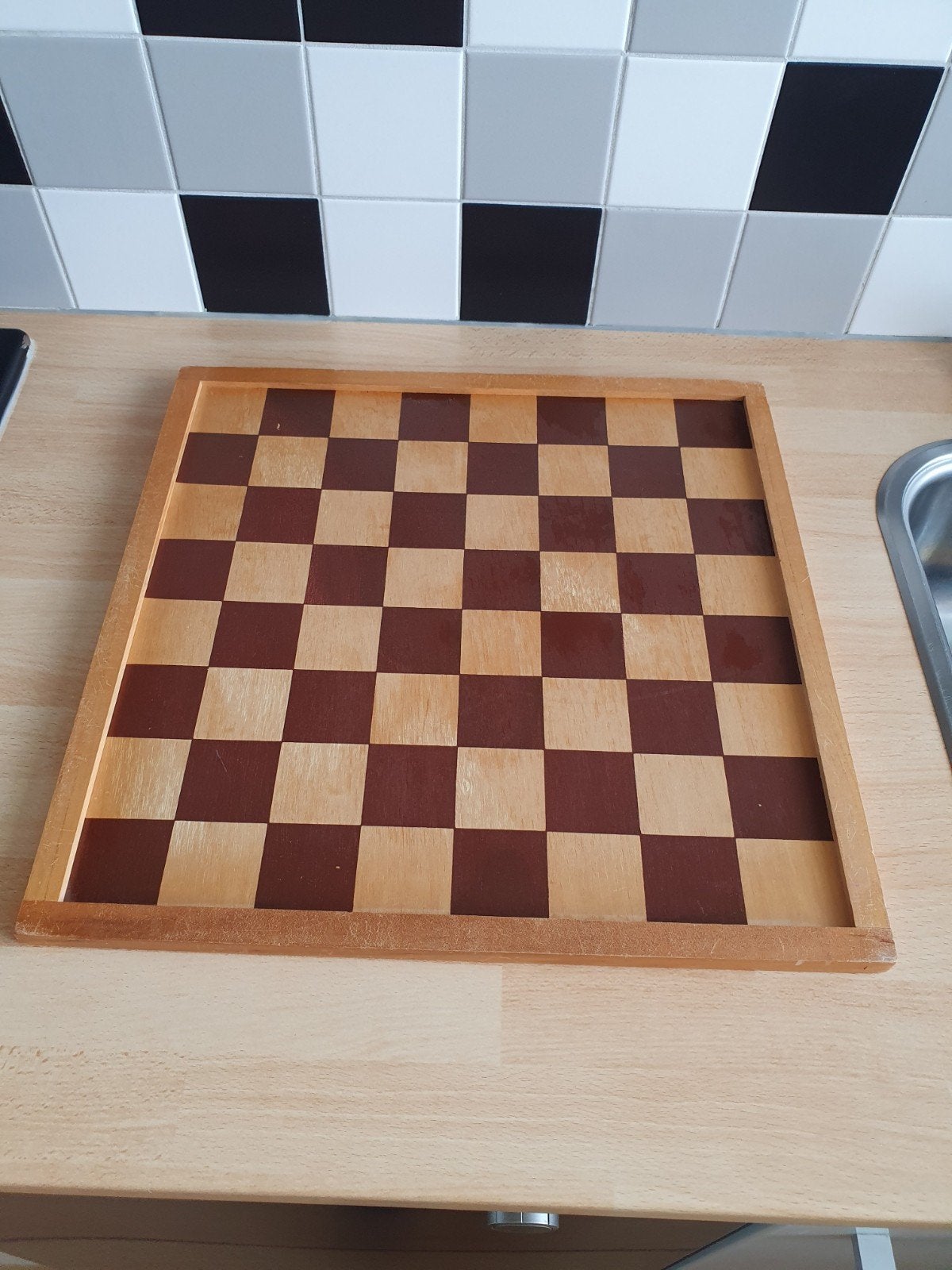 Houten schaakbord, Dambord, Een of twee spelers, Ophalen of Verzenden, Gebruikt