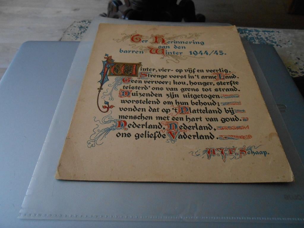 TER HERINNERING AAN DEN  BARREN WINTER 1944/45, Ophalen of Verzenden, Nederland, Boek of Tijdschrift
