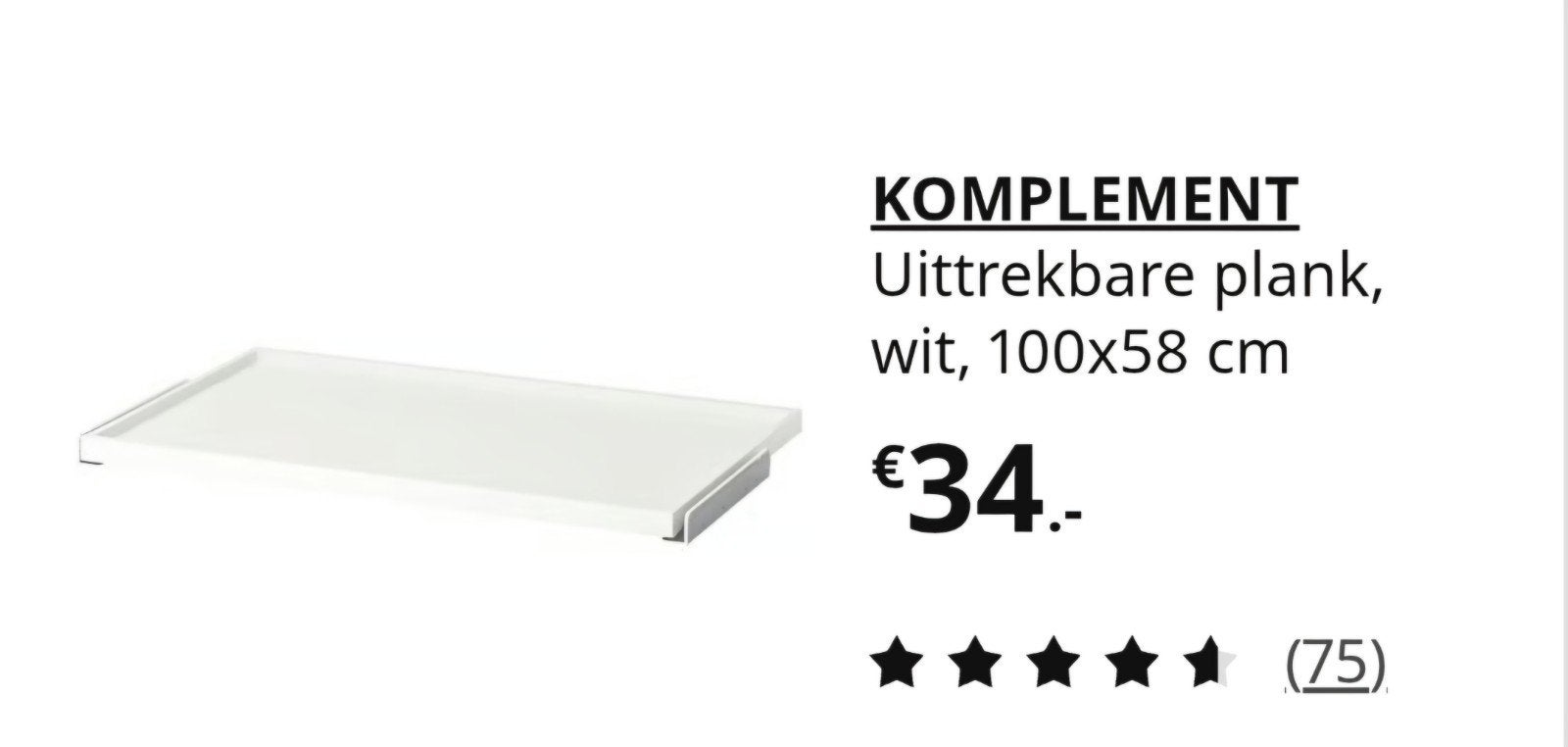 Ikea PAX uittrekbare plank., Ophalen, Met plank(en), 100 tot 150 cm, Nieuw