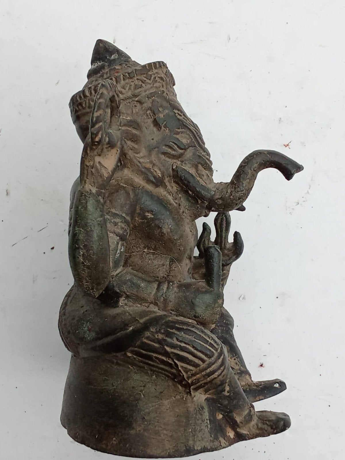 Antiek Bronzen Ganesha Beeld - Authentiek met Patina, Minder dan 20 cm, Ophalen of Verzenden, Brons, Bruin
