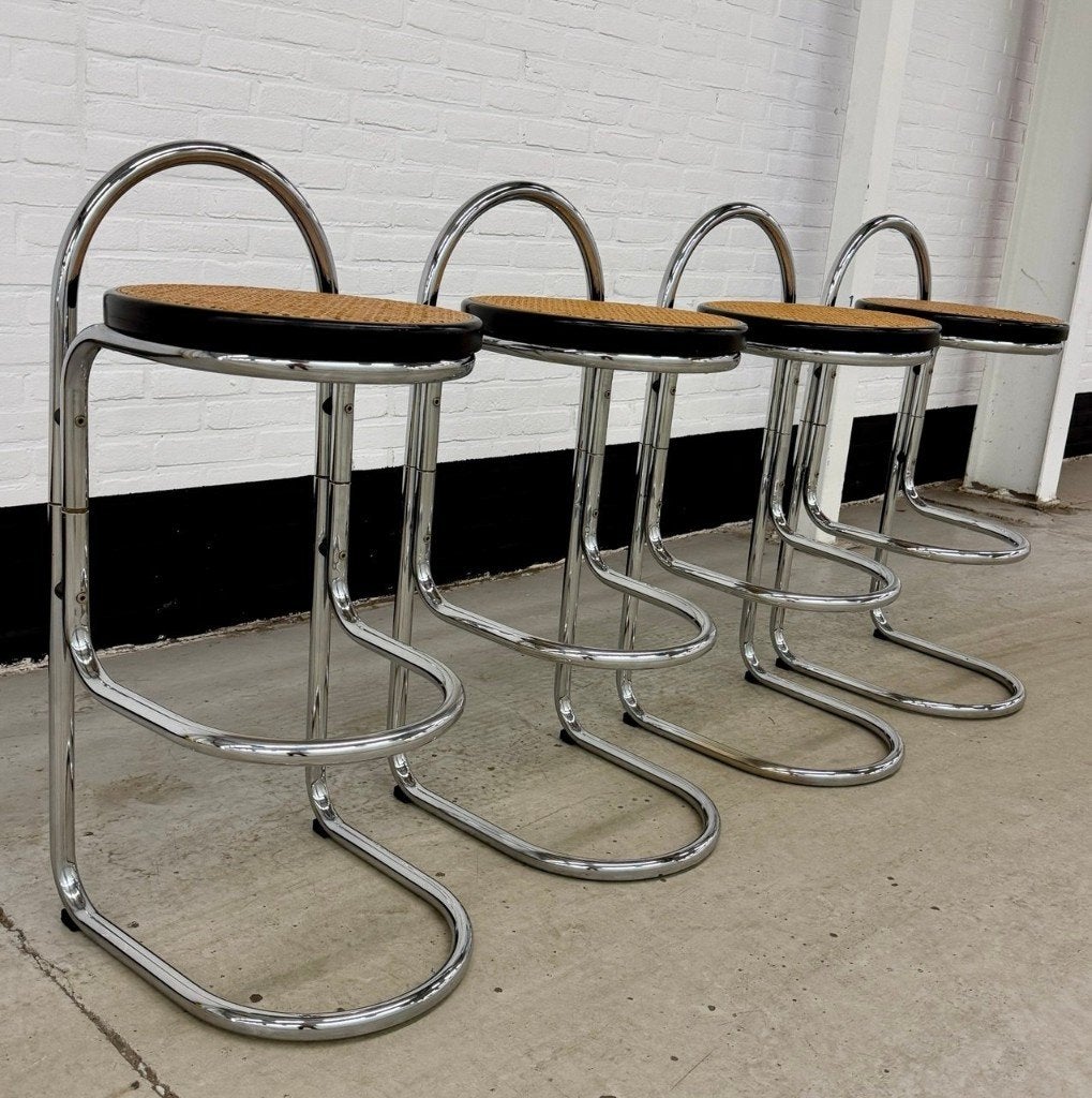 4 vintage Italy chrome barstools, Huis en Inrichting, Gebruikt, ., 60 tot 90 cm, Ophalen of Verzenden
