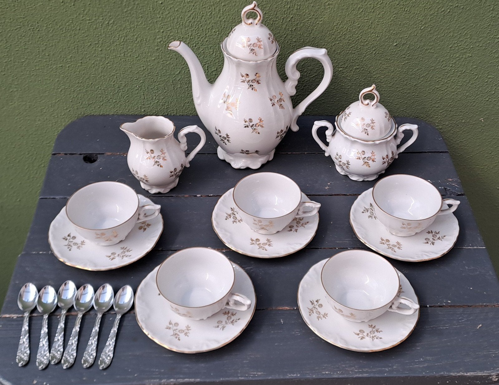 Vintage theeservies Crown Bavaria met gouden decoratie, Huis en Inrichting, Gebruikt, Overige merken, Vintage, Ophalen of Verzenden