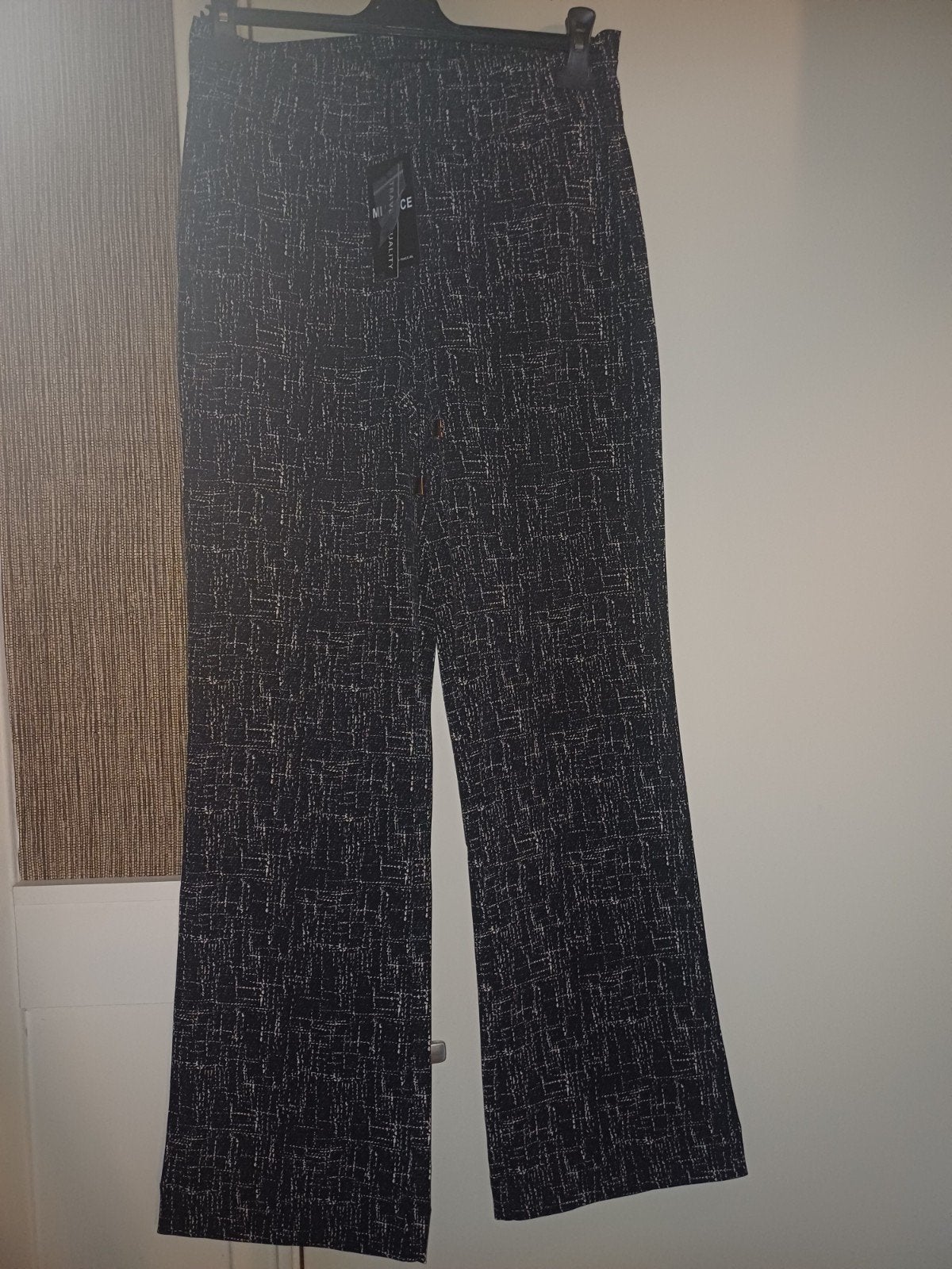 Mi piace travelbroek straight leg M Black kit linnen print, Maat 38/40 (M), Mp, Mp, Zwart