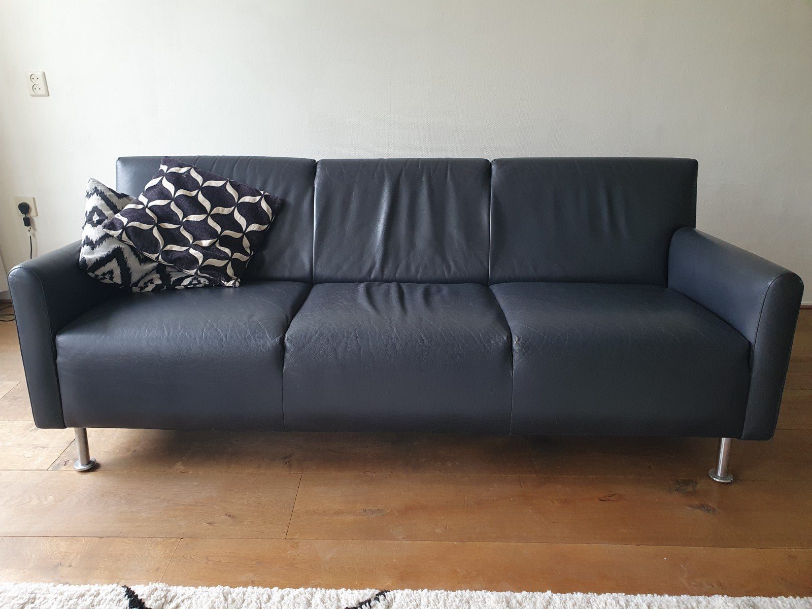 Leolux bank driezits leer, Ophalen, Gebruikt, 150 tot 200 cm, Driepersoons