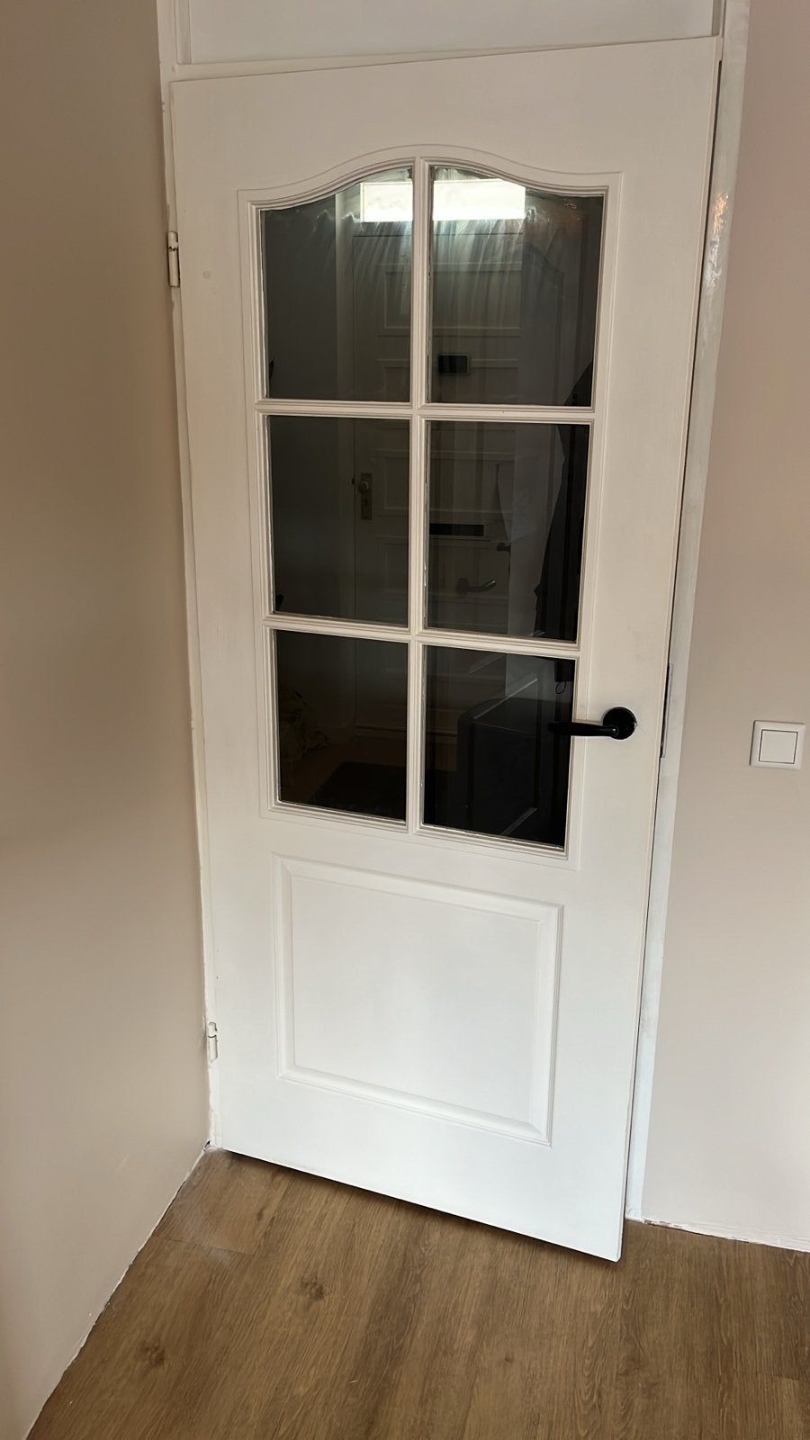 Witte binnendeur met glas linksdraaiend, Ophalen, Gebruikt, 80 tot 100 cm, Binnendeur