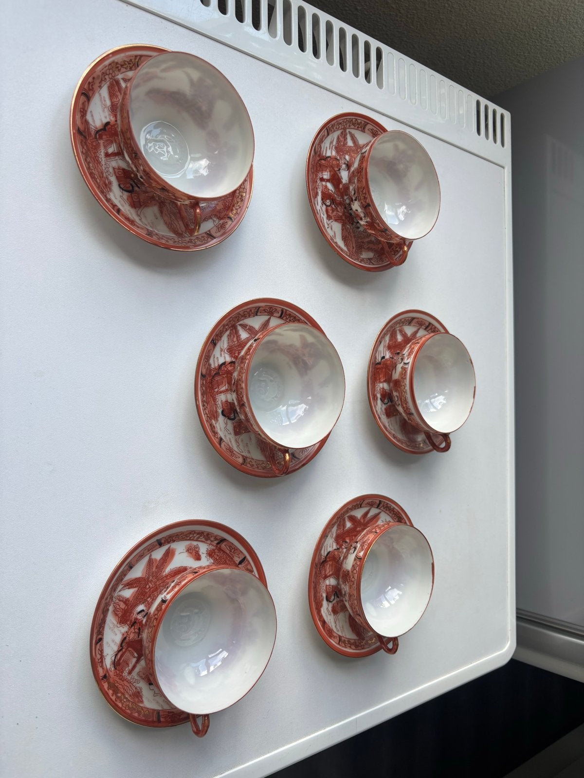 Set van 6 Japanse Lithophane theekopjes met schotels, Ophalen