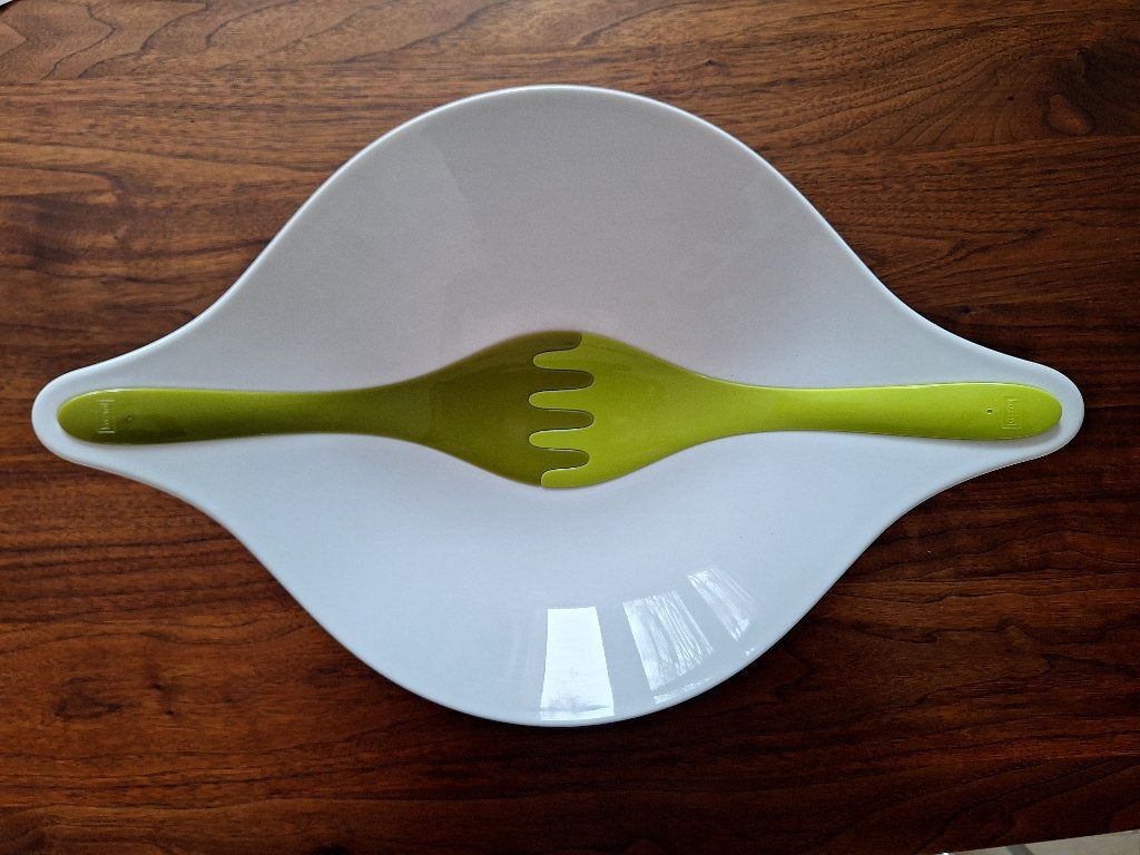 Koziol Leaf salade schaal met bestek. Design, Ophalen of Verzenden