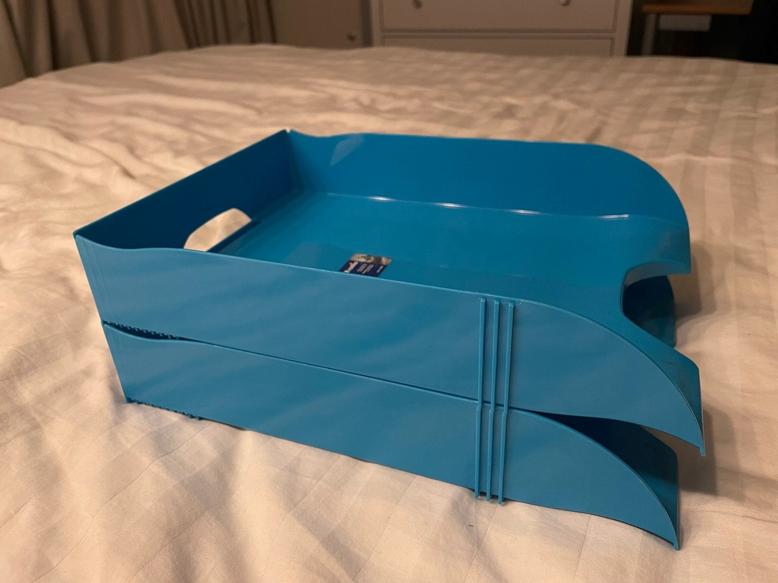 2 aqua blauwe brievenbakjes bureaubakjes, Ophalen of Verzenden, Zo goed als nieuw