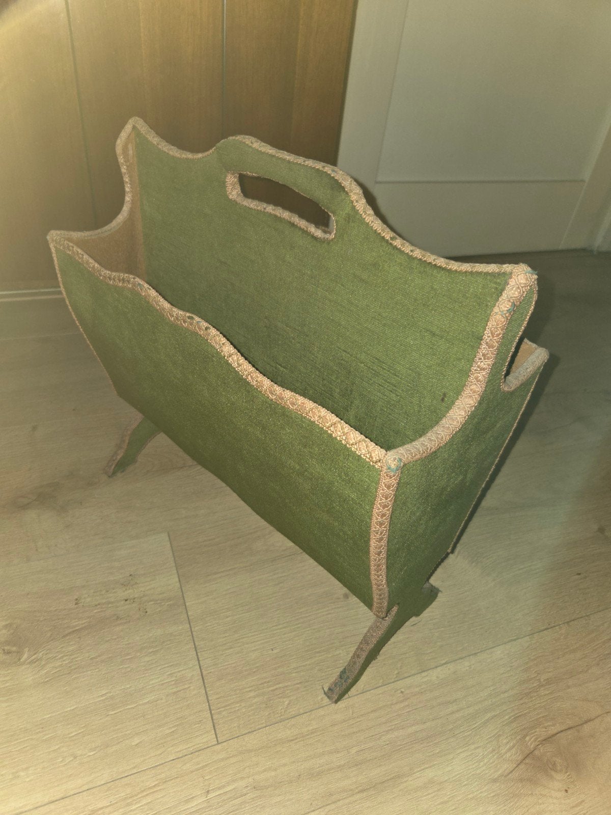 Antieke Lectuurbak - Groen Textiel en Hout, Gebruikt, Lectuurbak, Hout, Vintage