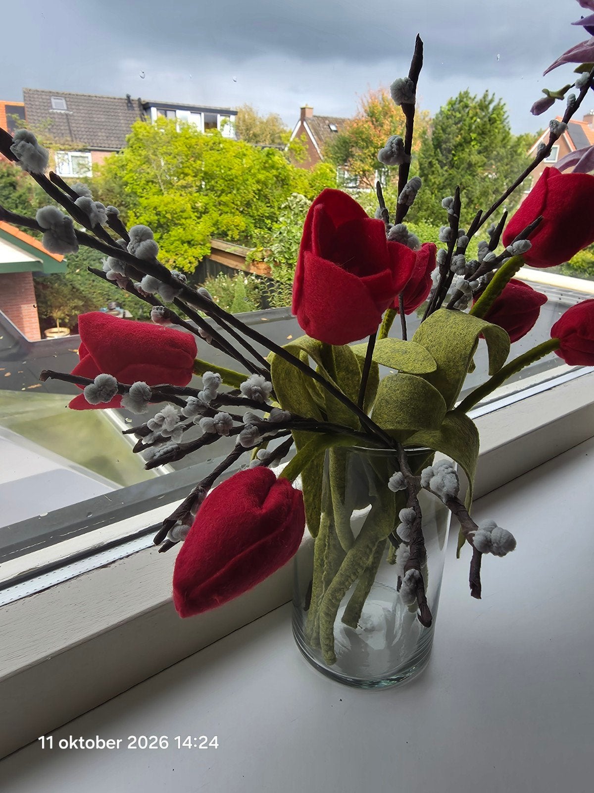 Boeket tulpen met katjes van vilt, Ophalen of Verzenden, Nieuw, Versiering, Wolvilt