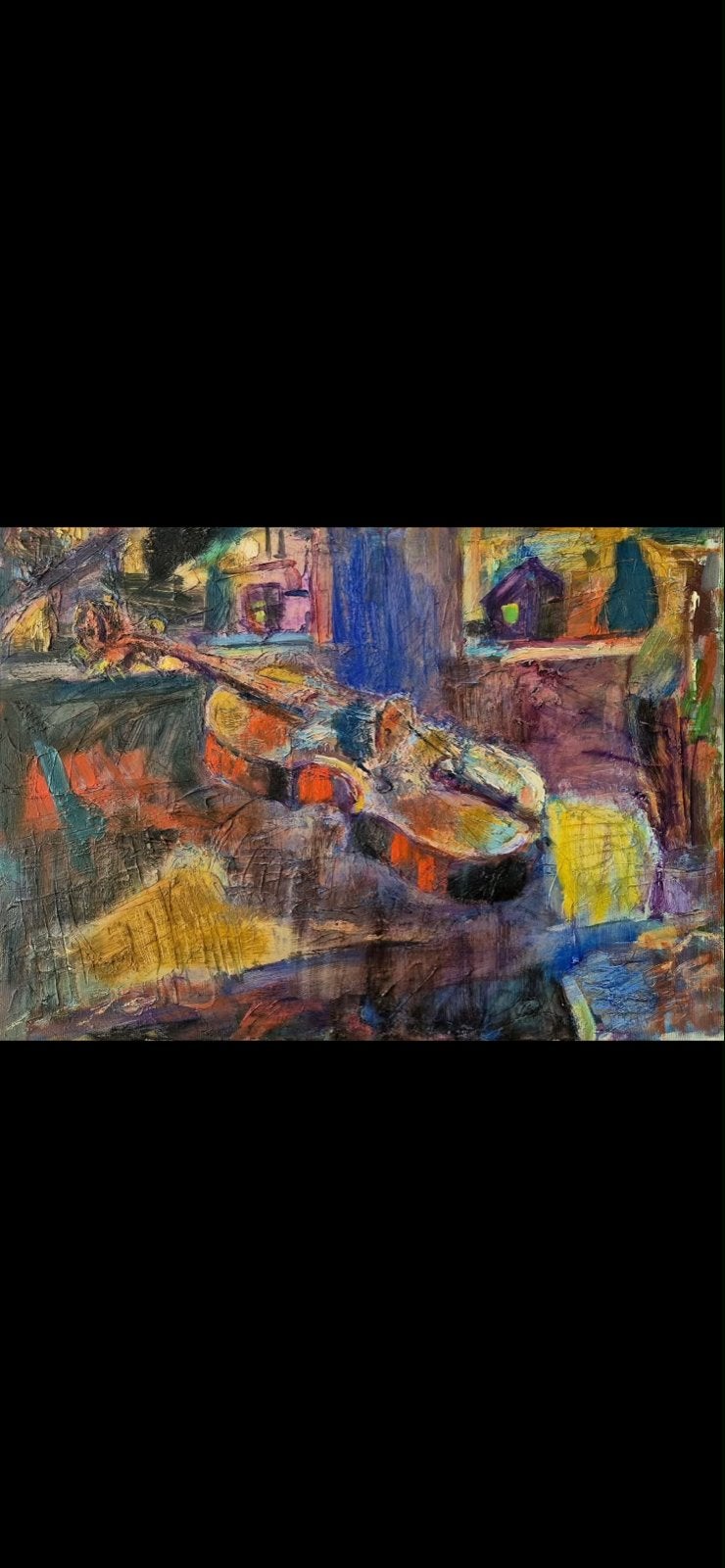 Avond – origineel olieverfschilderij 50x70cm, Antiek en Kunst, Ophalen, Handgeschilderd, Olieverf, Muziek