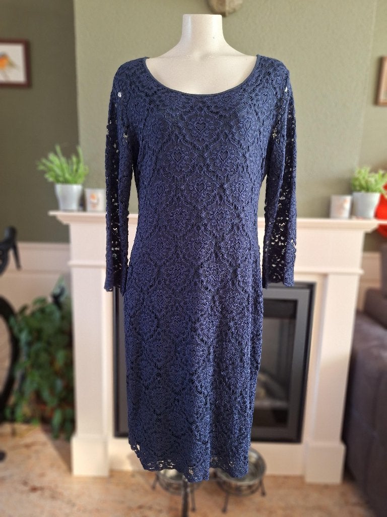 Atmos Fashion blauw kanten hart jurk 44 super mooi, Kleding | Dames, Maat 42/44 (L), Zo goed als nieuw, Knielengte, Atmos Fashion