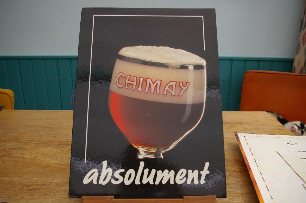 Mooie oude bier reclame plaat karton CHIMAY, Verzamelen, Biermerken, Ophalen of Verzenden, Zo goed als nieuw, Reclamebord, Plaat of Schild