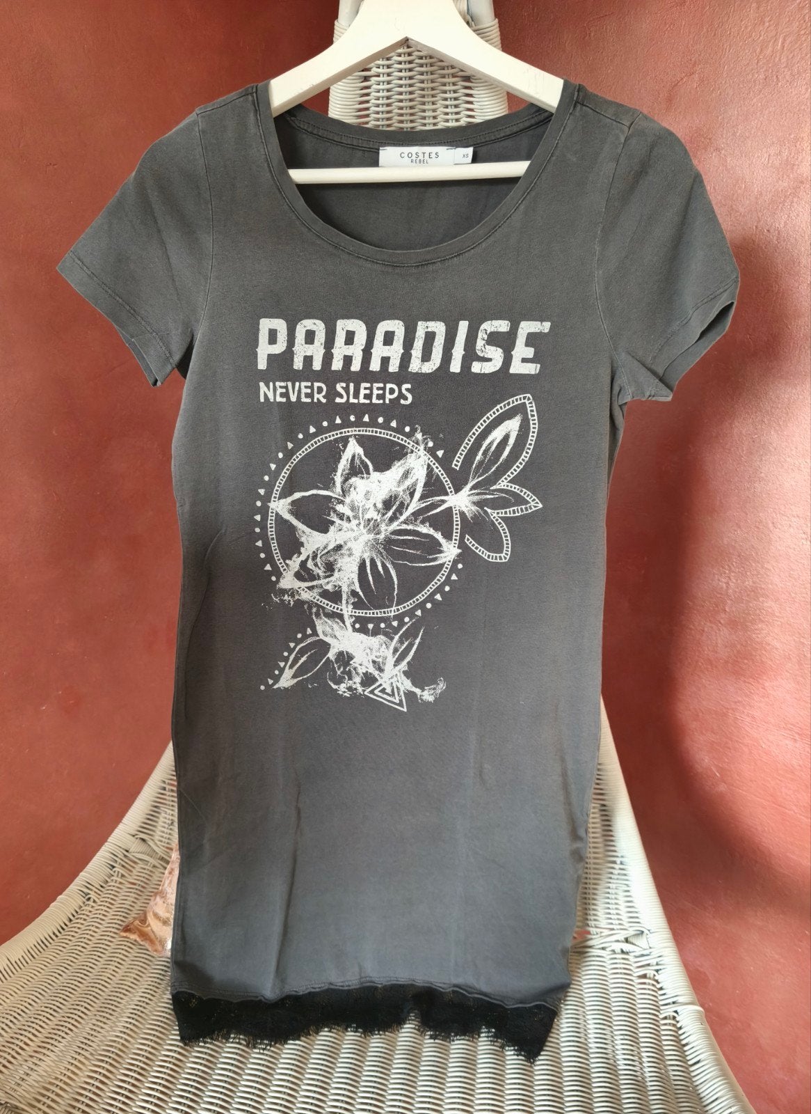 Costes - T-shirt jurk lace dress grijs - mt xs, Verzenden, Nieuw, Knielengte, Costes