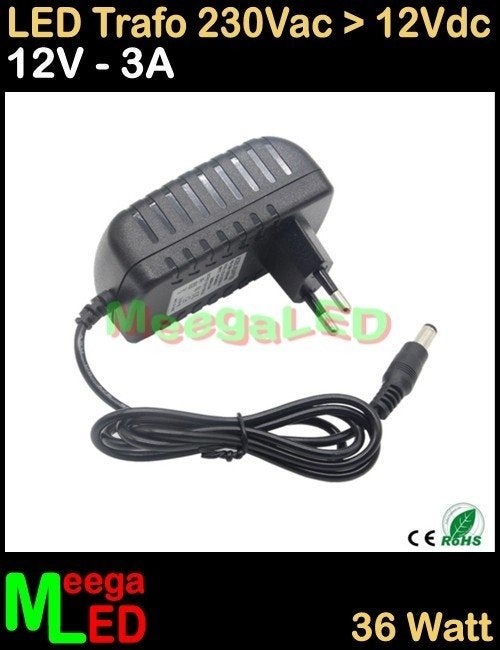 LED Trafo Voeding Adapter Driver - 230V > 12V - 3A = 36W –S1, Overige merken, Kunststof, Zwart, Nieuw