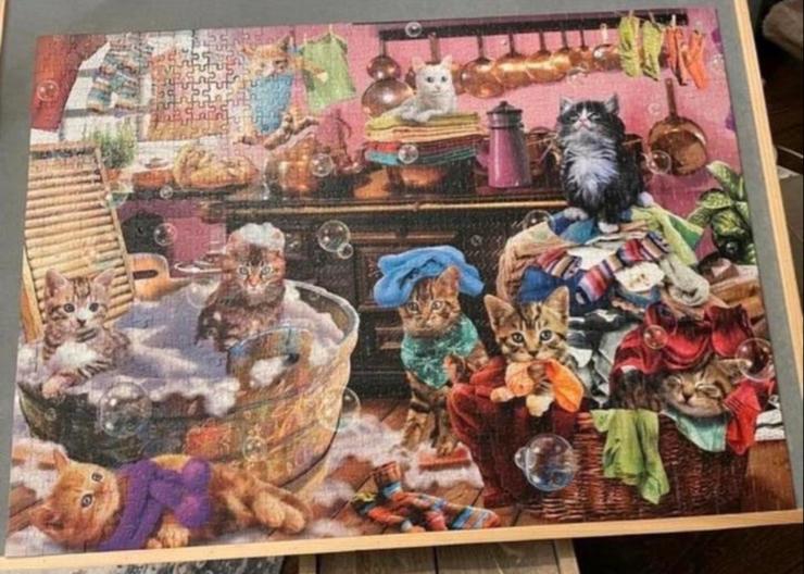 King Legpuzzel 1000 stukjes - Kittens in the Kitchen, Ophalen of Verzenden, 500 t/m 1500 stukjes, Zo goed als nieuw, Legpuzzel