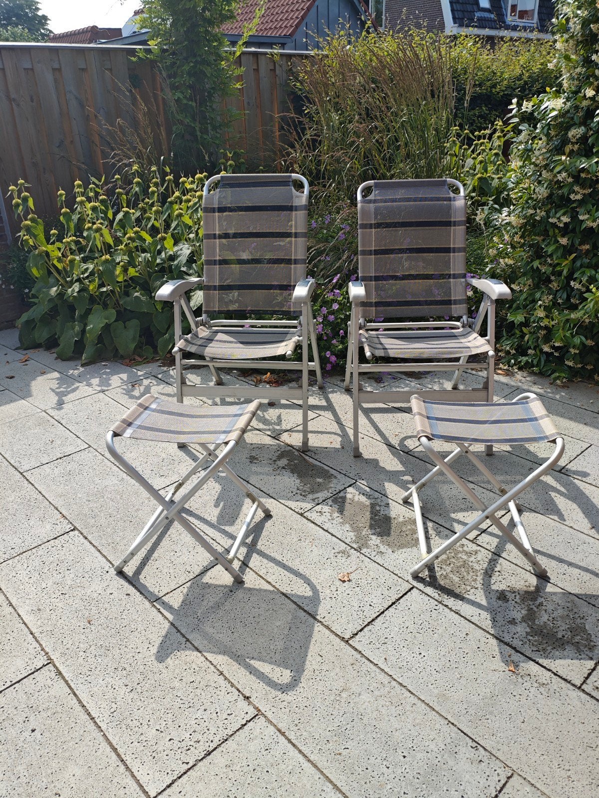 2 Campart Travel campingstoelen met 2 voetenbankjes, Ophalen of Verzenden, Gebruikt, Campingstoel