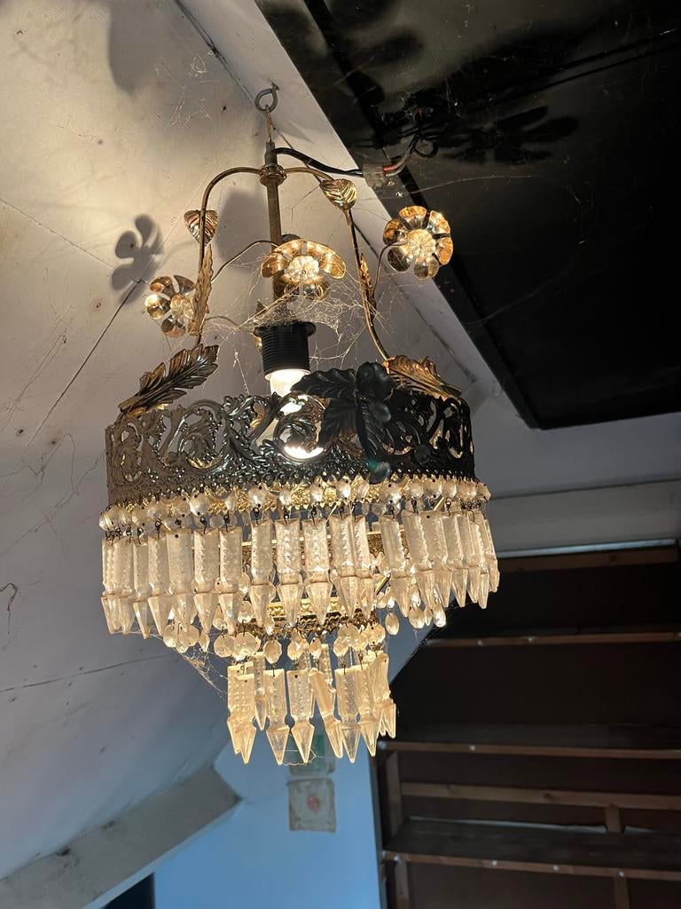 Vintage kroonluchter - klassieke elegantie, Ophalen, Gebruikt, Glas