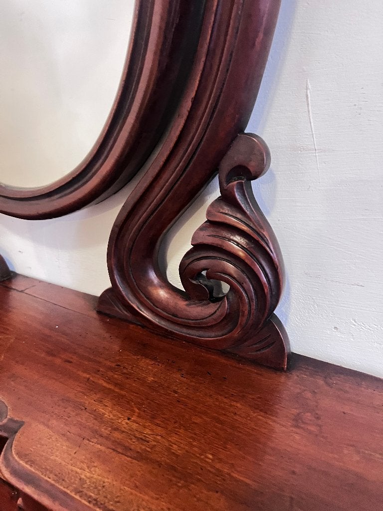 antiek mahonie Engelse kaptafel met spiegel, 105 cm breed, De doofpot, 100 tot 150 cm, Antiek klassiek, 100 tot 150 cm