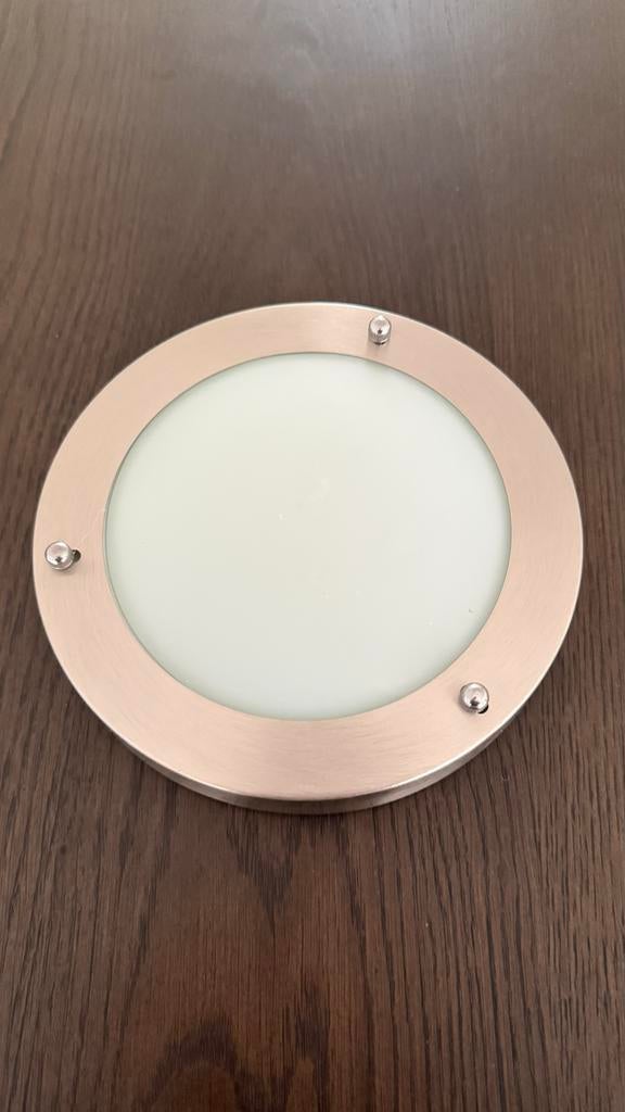 Plafonniere aluminium met melkglas, 18 cm, Ophalen, Gebruikt, Metaal