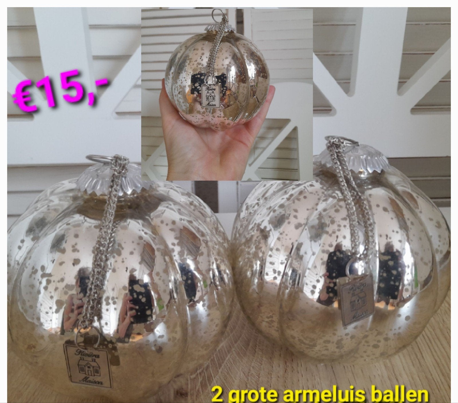 2 grote armeluis kerstballen riviera maison, Verzenden