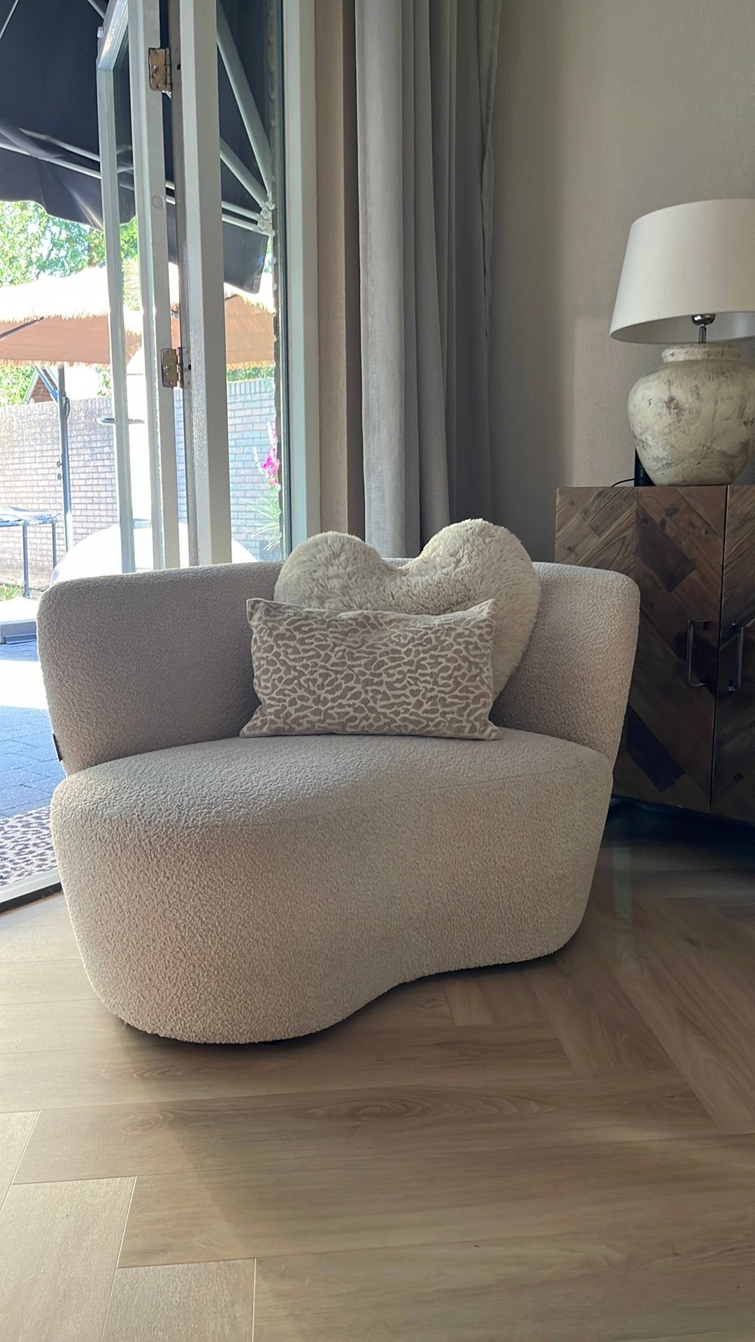 Karwei hoekbankje beige teddy., Ophalen, Zo goed als nieuw, Overige kleuren, Eén
