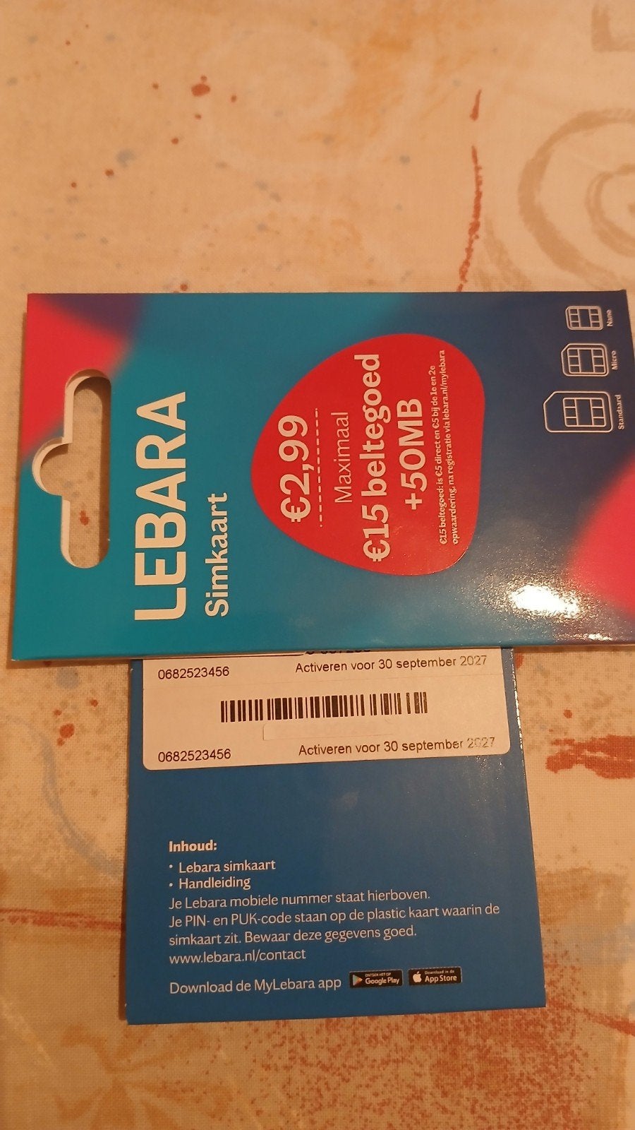 0682523456 MOOI NUMMER LEBARA PREPAID SIMKAART NUMMER, Telecommunicatie, Prepaidkaarten en Simkaarten, Ophalen of Verzenden, Nieuw