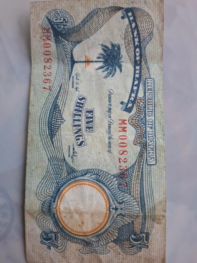 Biafra 5 Shillings biljet (1967-1969), Postzegels en Munten, Verzenden, Los biljet