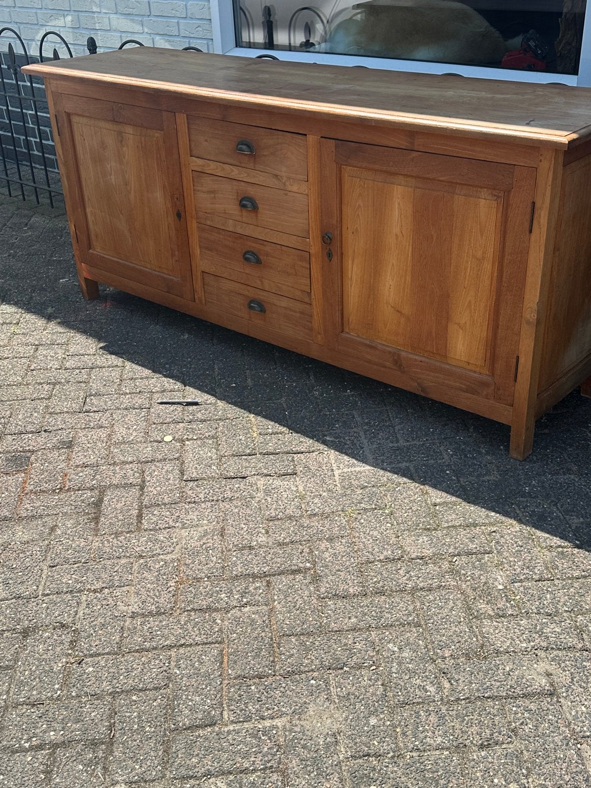 Teak dressoir van massief hout, Huis en Inrichting, Kasten | Dressoirs, Ophalen, Gebruikt, Teakhout, 200 cm of meer