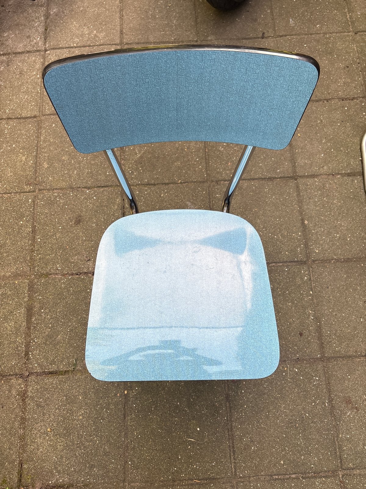 Vintage stoel met firmica blauwe bekleding en chromen frame, Ophalen of Verzenden