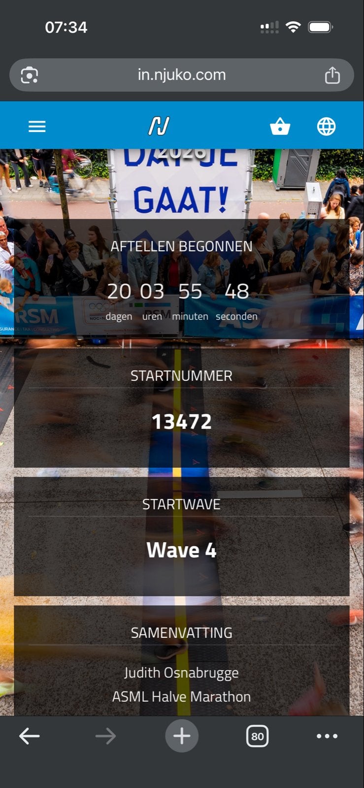 Startbewijs ASML Halve Marathon Eindhoven, Overige merken, Gebruikt, Overige typen, Ophalen of Verzenden