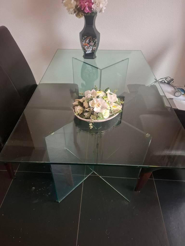 Glazen eettafel (150x90 cm) en salontafel (107x70 cm), Huis en Inrichting, Tafels | Eettafels, Gebruikt, Ophalen of Verzenden
