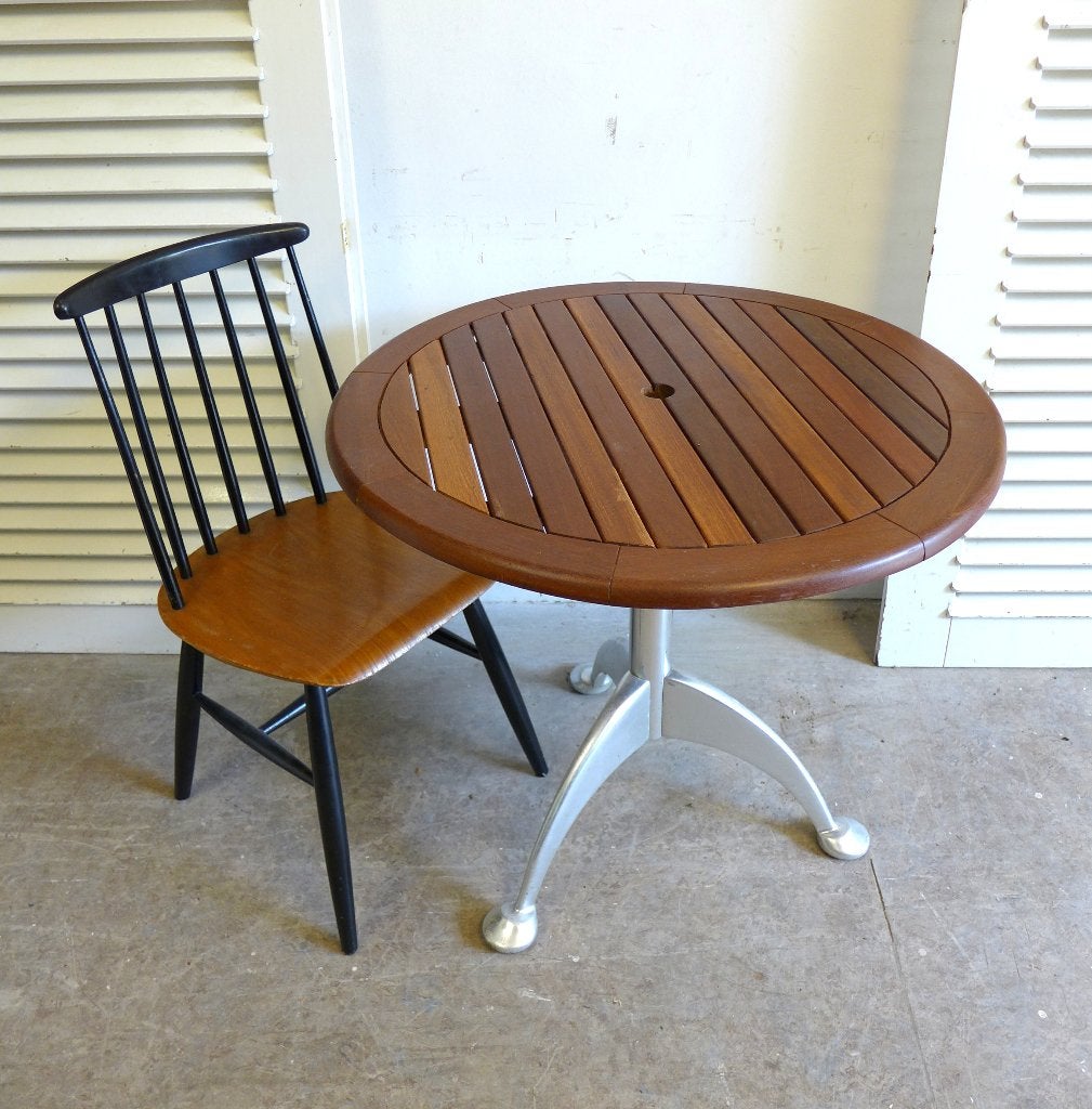 Mooi rond teakhouten terras tuintafeltje, Ophalen, Gebruikt, Onbekend, Onbekend
