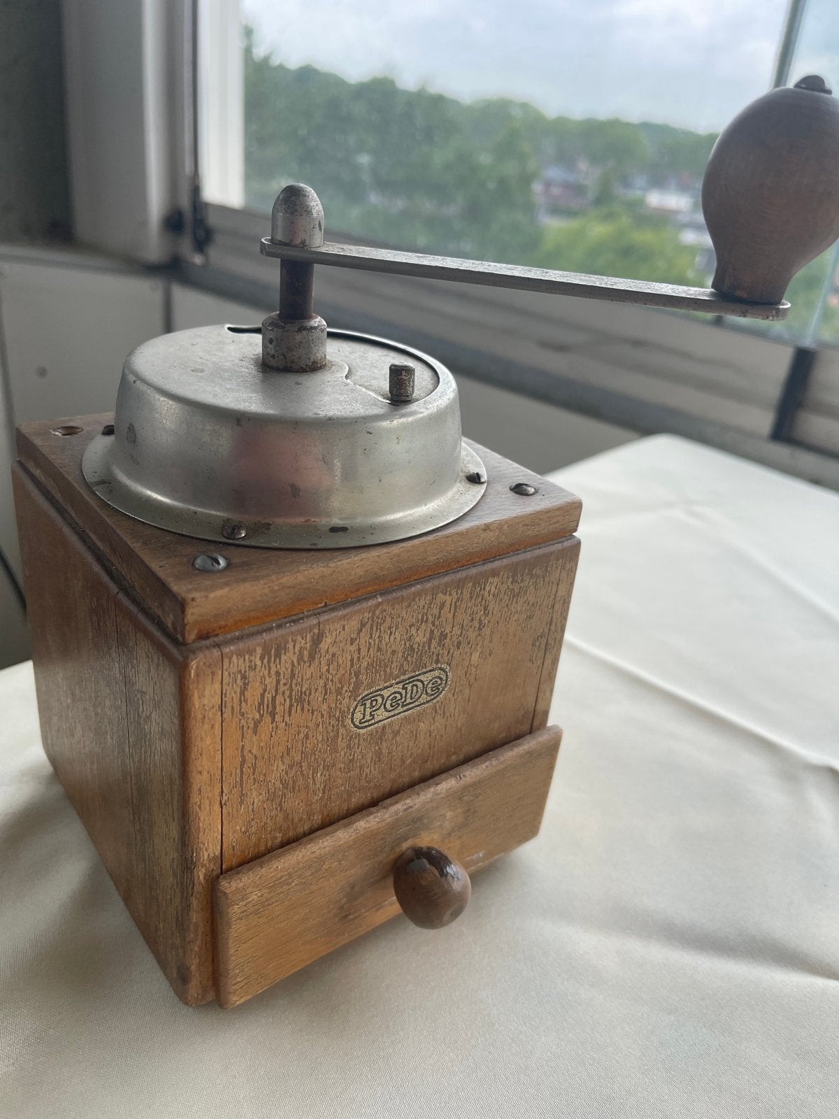 Vintage PeDe Koffiemolen - Houten Handmolen, Ophalen of Verzenden