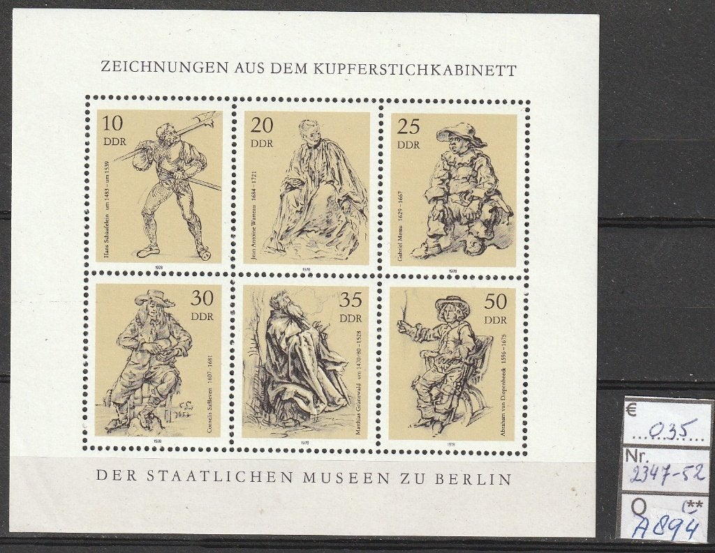 DDR Kuferstichkabinett Michel 2347-52 Nr.A894p, Postzegels en Munten, Verzenden, DDR, Postfris