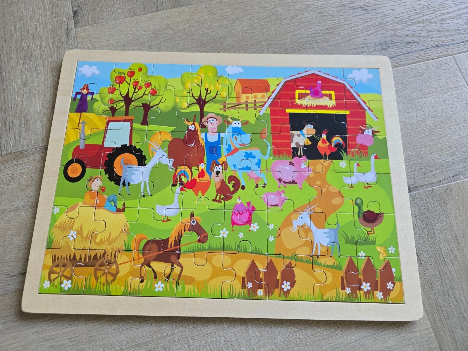 Houten puzzel boerderij 48 stukjes, Ophalen, 10 tot 50 stukjes, Zo goed als nieuw, Van hout