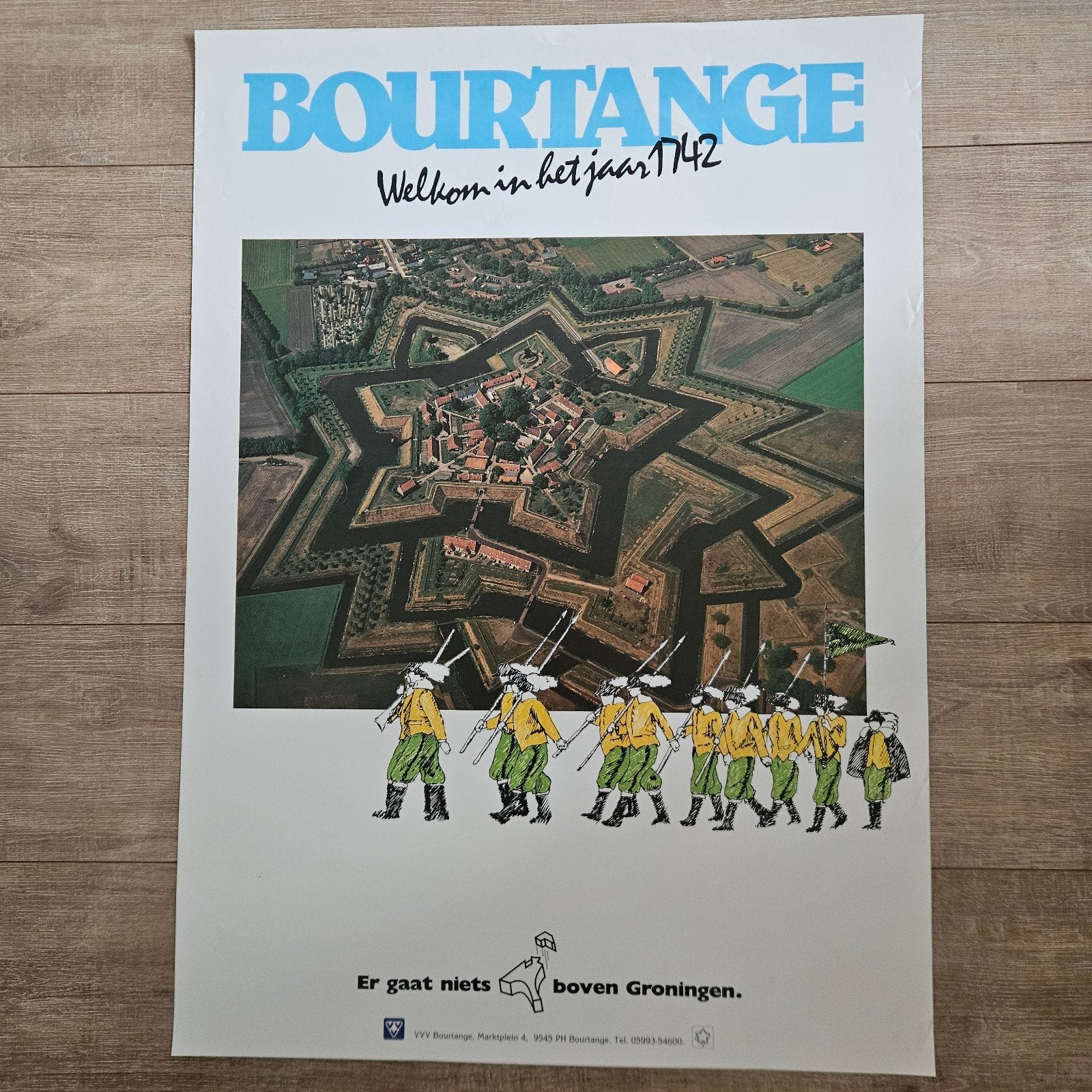 Vintage Poster Bourtange - Welkom in het jaar 1742, Deurposter of groter, Ophalen of Verzenden, Overige onderwerpen, Rechthoekig Staand