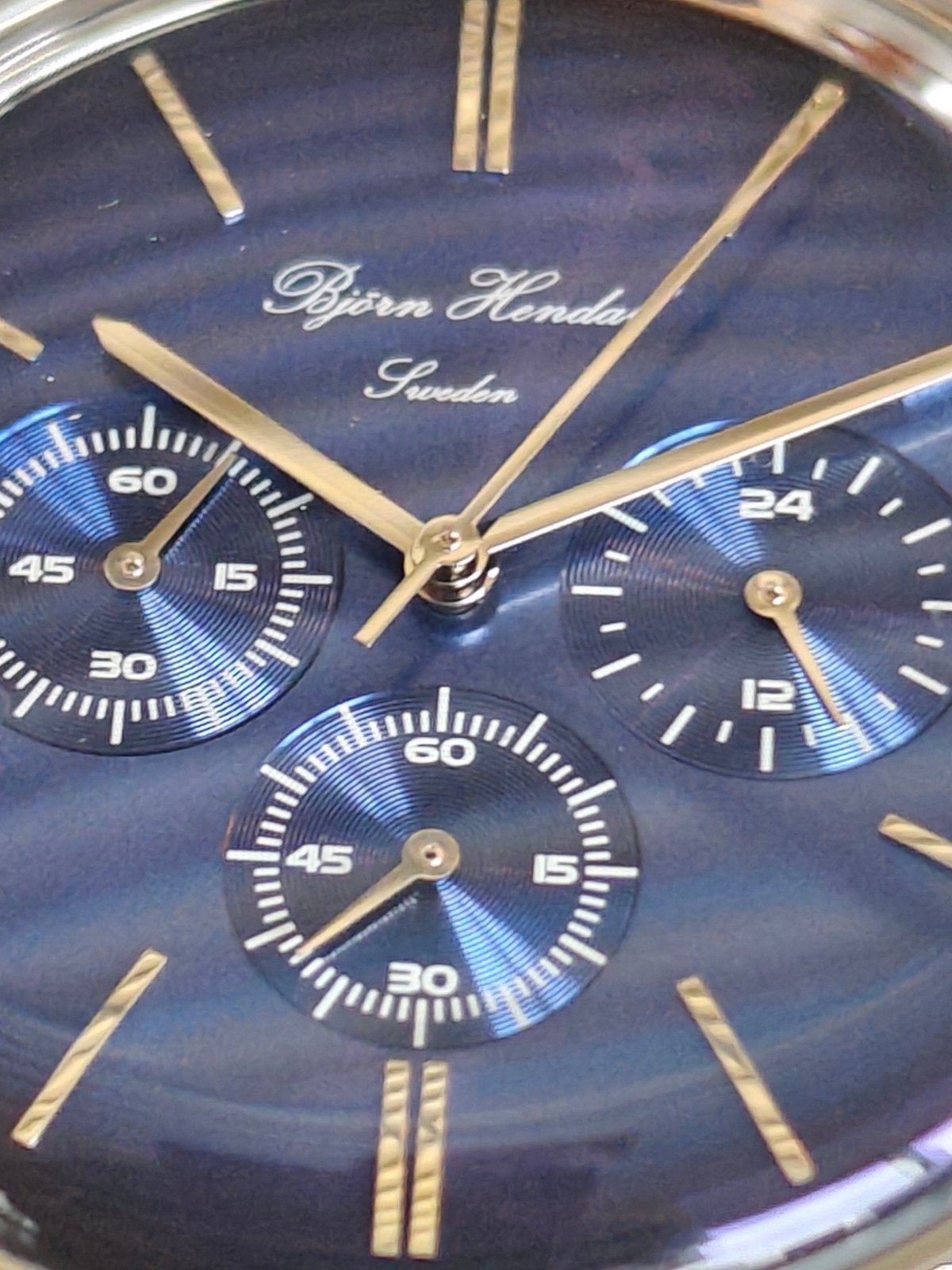 Björn Hendal Chronograaf met blauwe wijzerplaat, Sieraden, Tassen en Uiterlijk, Horloges | Heren, Overige merken, Leer, Staal