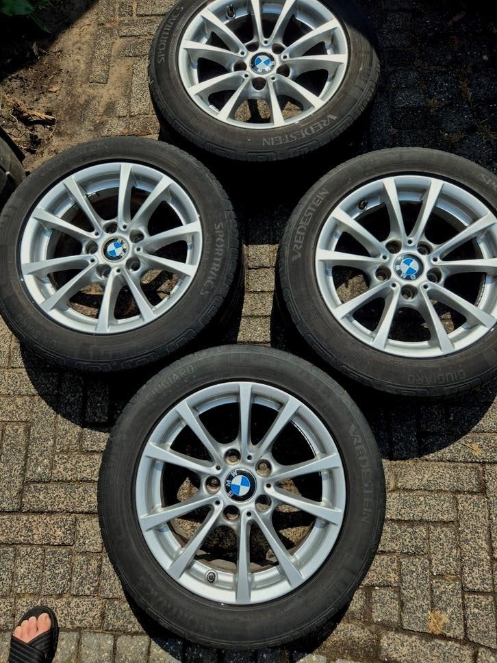 4 BMW Vredestein banden Sportrac 5 205/55 R16 91V met velgen, Ophalen, Gebruikt, 16 inch, Banden en Velgen