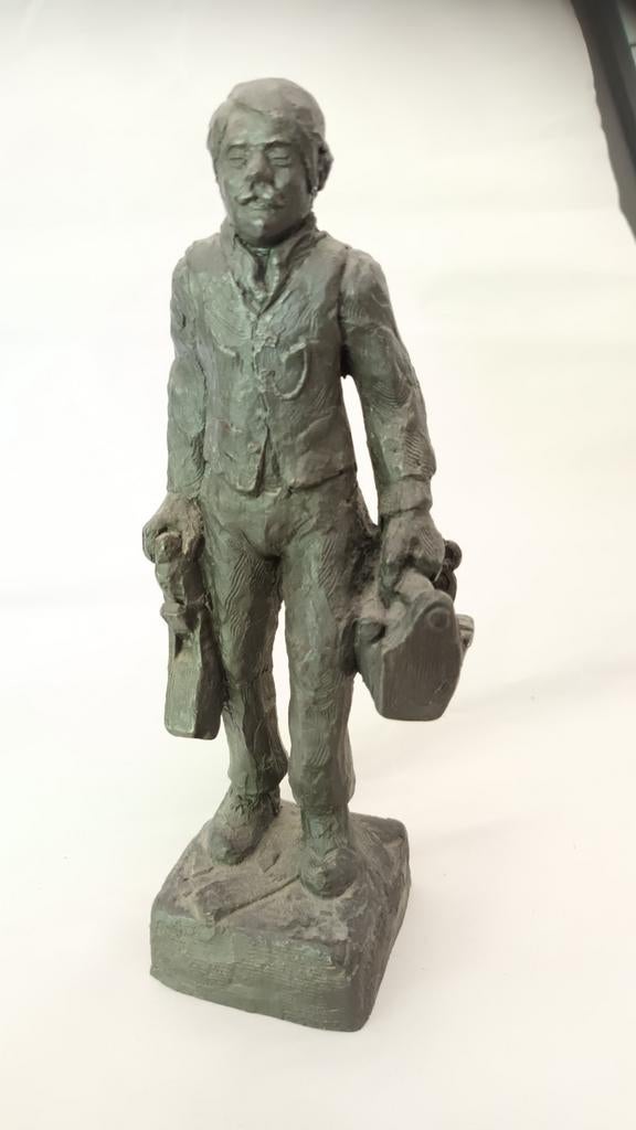 Vintage Beeld Timmerman met Gereedschap - ca 25 cm, Ophalen of Verzenden, Gepatineerd, 20 - 50 cm, Beeld