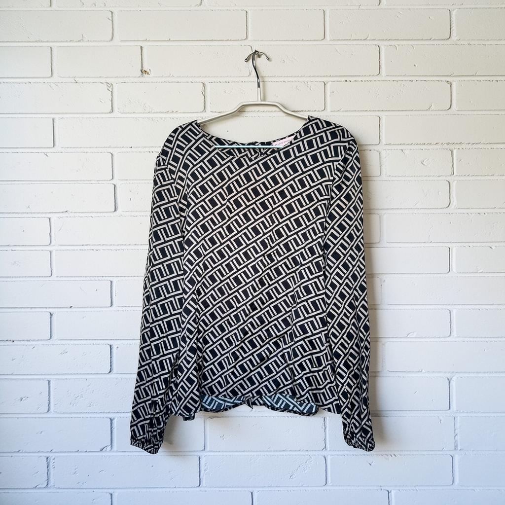 Studio Anneloes Blouse Maat XS Donkerblauw Grijs Retro Print, Blauw, Sa, Ophalen of Verzenden, Zo goed als nieuw
