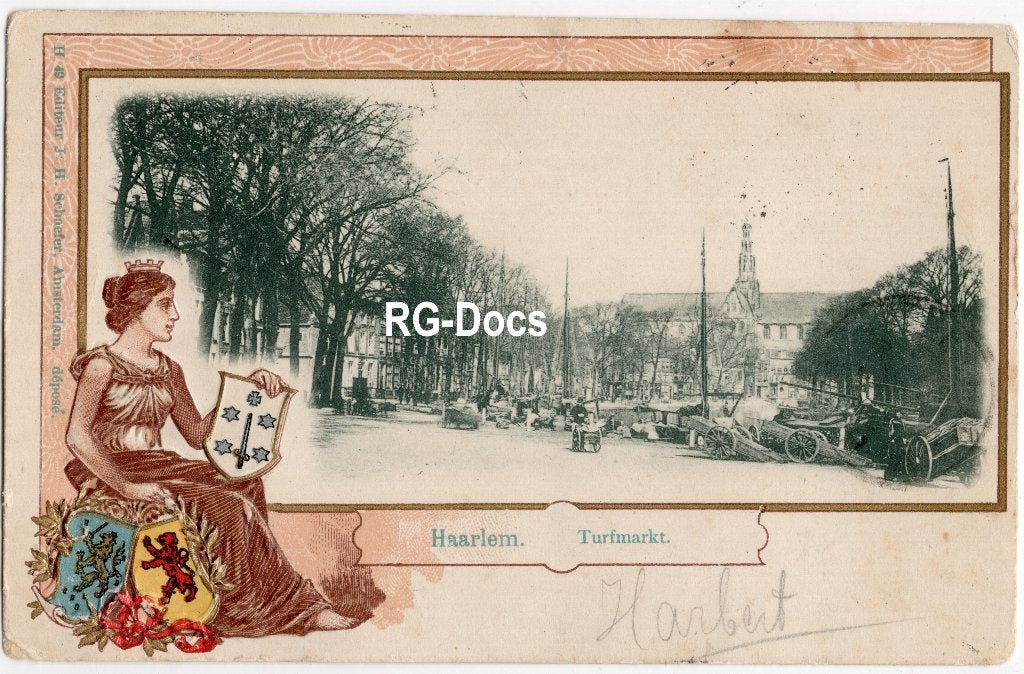 Ansichtkaart Briefkaart Turfmarkt Haarlem Straatbeeld 1904, Ophalen of Verzenden, Voor 1920, Ongelopen, Noord-Holland