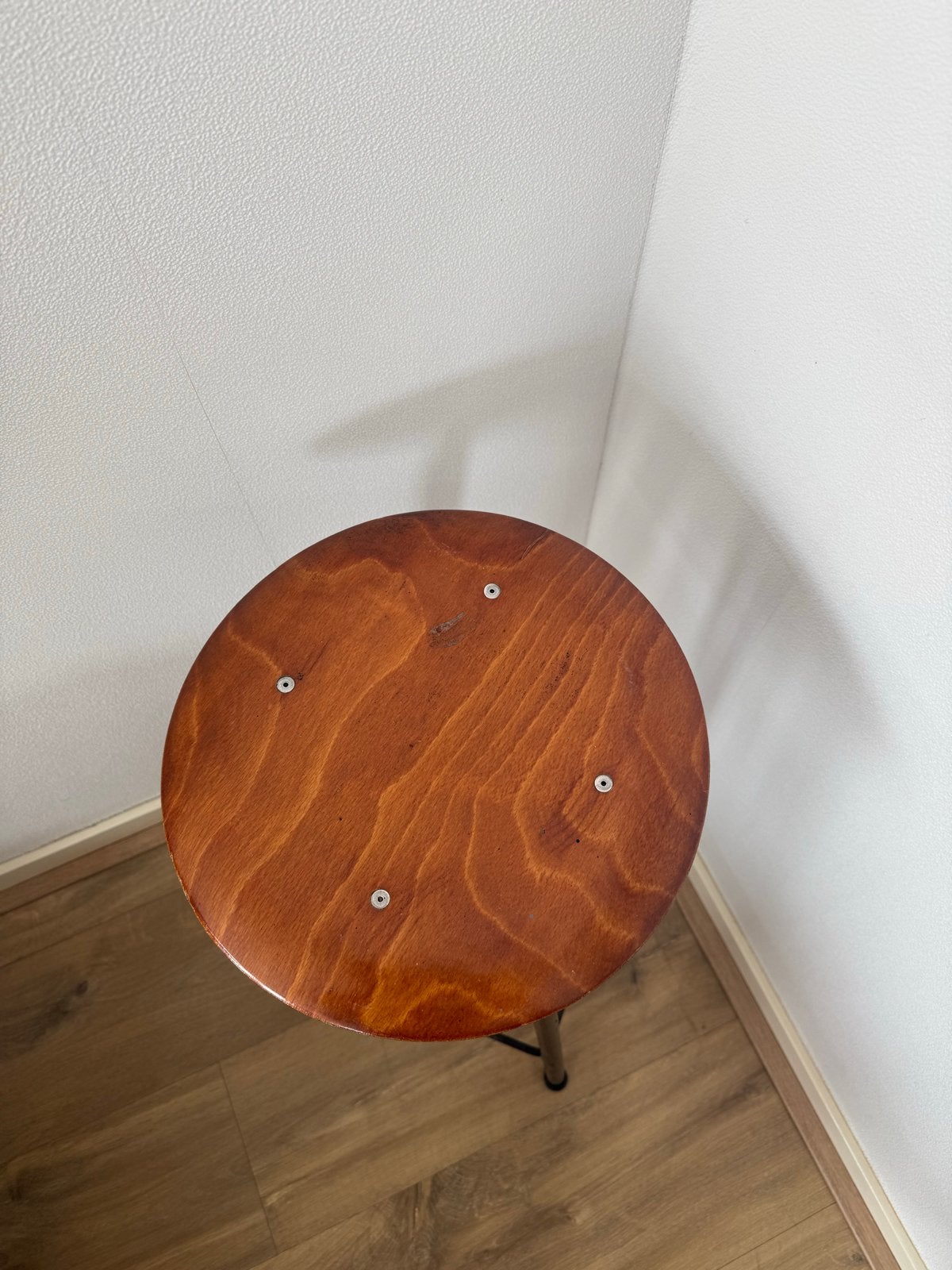 Houten barkruk met metalen onderstel, Ophalen, Gebruikt, Hout