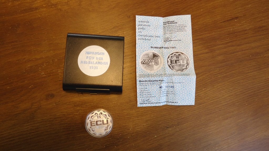 Te koop zilveren 25 Ecu munt Vierdaagse Nijmegen 1991, Koningin Beatrix, Zilver, Losse munt, Overige waardes