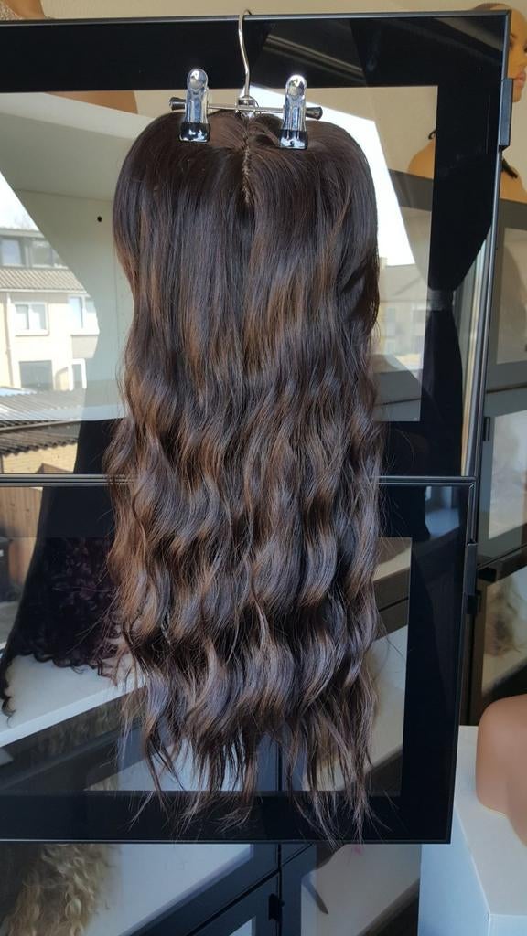 HaarTopper: #14 - Gemêleerd Donker Bruin - Wavy - 50/55cm, Ophalen of Verzenden, Nieuw, Pruik of Haarverlenging