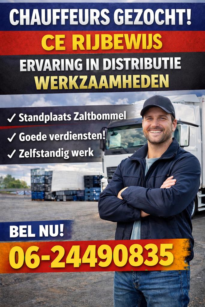 ZZP CHAUFFEURS GEZOCHT – RIJBEWIJS C Zaltbommel, 33 - 40 uur, Overige niveaus, Starter, Overige vormen