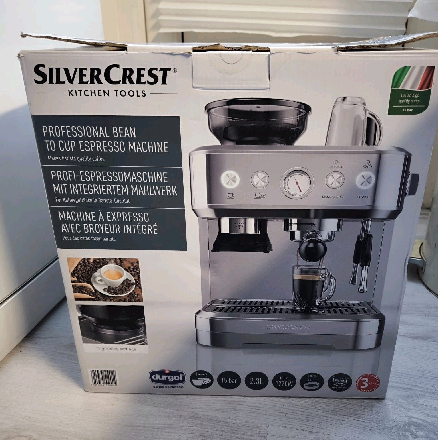 SilverCrest espressomachine bean to cup, Stoompijpje, Espresso apparaat, Zo goed als nieuw, Koffiebonen