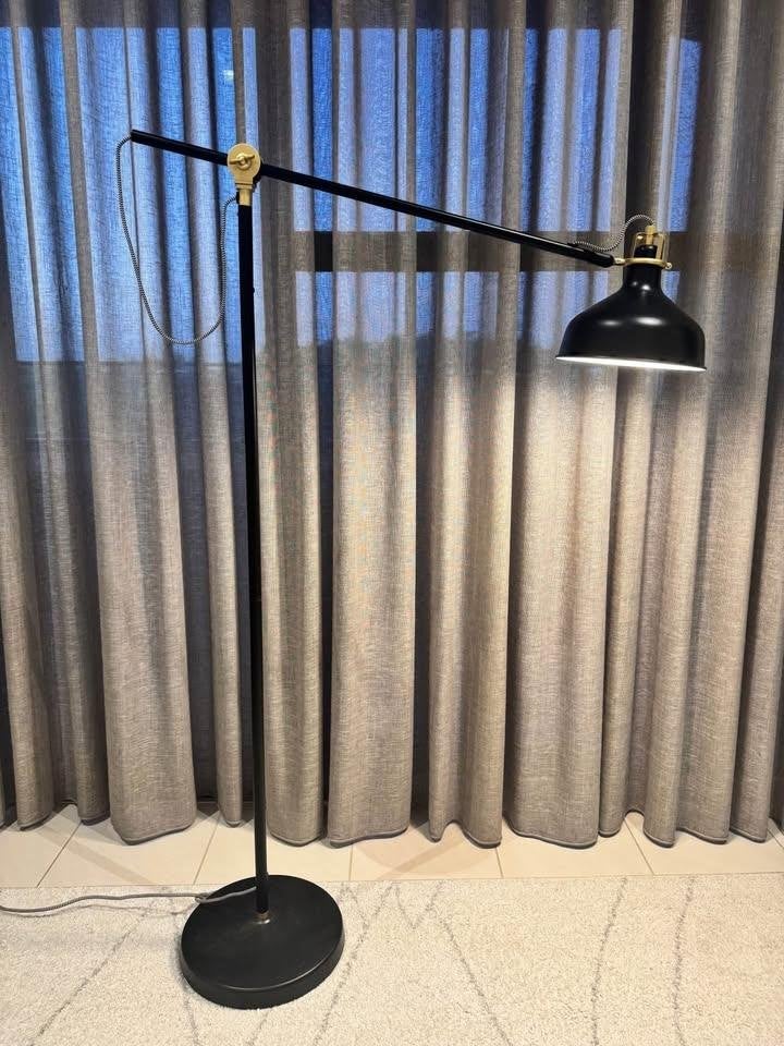Large Adjustable Black Floor/Reading Lamp – Brass Joints, Ophalen, Gebruikt, Metaal